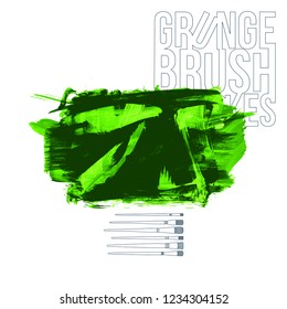 Green brush stroke and texture. Grunge vector abstract hand - painted element. Underline and border design.