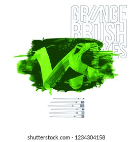 Green brush stroke and texture. Grunge vector abstract hand - painted element. Underline and border design.