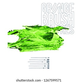 Green brush stroke and texture. Grunge vector abstract hand - painted element. Underline and border design.