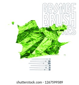 Green brush stroke and texture. Grunge vector abstract hand - painted element. Underline and border design.