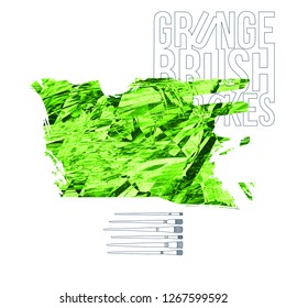 Green brush stroke and texture. Grunge vector abstract hand - painted element. Underline and border design.
