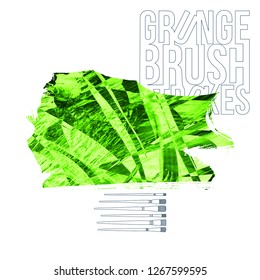 Green brush stroke and texture. Grunge vector abstract hand - painted element. Underline and border design.