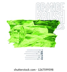 Green brush stroke and texture. Grunge vector abstract hand - painted element. Underline and border design.