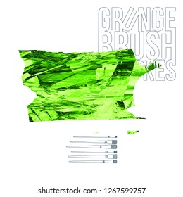 Green brush stroke and texture. Grunge vector abstract hand - painted element. Underline and border design.