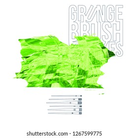 Green brush stroke and texture. Grunge vector abstract hand - painted element. Underline and border design.