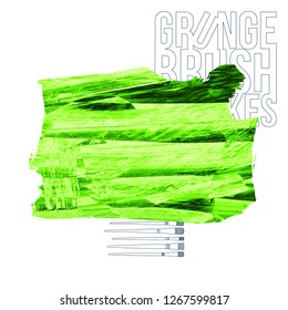 Green brush stroke and texture. Grunge vector abstract hand - painted element. Underline and border design.