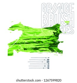 Green brush stroke and texture. Grunge vector abstract hand - painted element. Underline and border design.