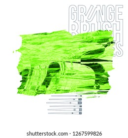 Green brush stroke and texture. Grunge vector abstract hand - painted element. Underline and border design.