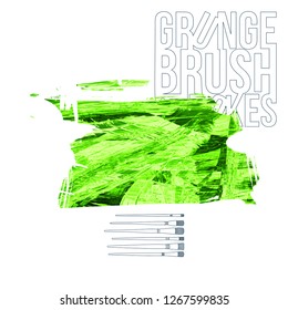 Green brush stroke and texture. Grunge vector abstract hand - painted element. Underline and border design.