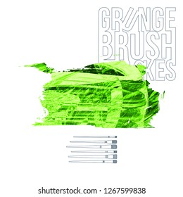 Green brush stroke and texture. Grunge vector abstract hand - painted element. Underline and border design.