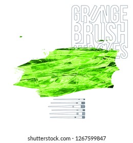 Green brush stroke and texture. Grunge vector abstract hand - painted element. Underline and border design.