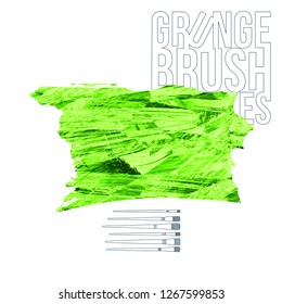Green brush stroke and texture. Grunge vector abstract hand - painted element. Underline and border design.