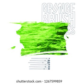 Green brush stroke and texture. Grunge vector abstract hand - painted element. Underline and border design.