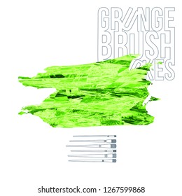 Green brush stroke and texture. Grunge vector abstract hand - painted element. Underline and border design.