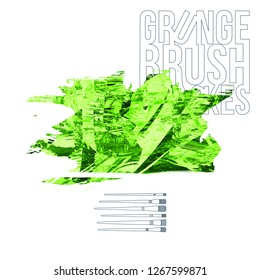 Green brush stroke and texture. Grunge vector abstract hand - painted element. Underline and border design.