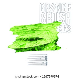 Green brush stroke and texture. Grunge vector abstract hand - painted element. Underline and border design.