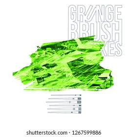 Green brush stroke and texture. Grunge vector abstract hand - painted element. Underline and border design.