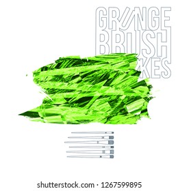 Green brush stroke and texture. Grunge vector abstract hand - painted element. Underline and border design.