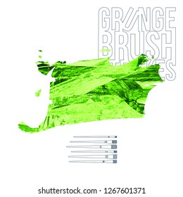Green brush stroke and texture. Grunge vector abstract hand - painted element. Underline and border design.