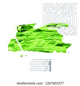 Green brush stroke and texture. Grunge vector abstract hand - painted element. Underline and border design.