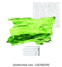 Green brush stroke and texture. Grunge vector abstract hand - painted element. Underline and border design.