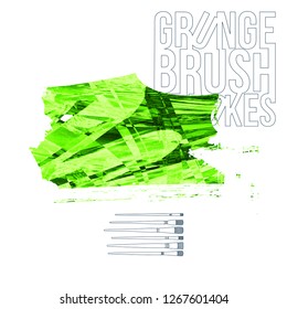 Green brush stroke and texture. Grunge vector abstract hand - painted element. Underline and border design.
