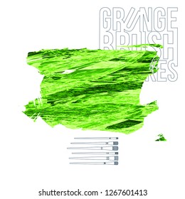 Green brush stroke and texture. Grunge vector abstract hand - painted element. Underline and border design.