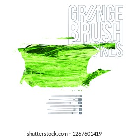 Green brush stroke and texture. Grunge vector abstract hand - painted element. Underline and border design.