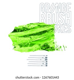 Green brush stroke and texture. Grunge vector abstract hand - painted element. Underline and border design.