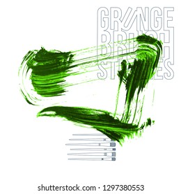 Green brush stroke and texture. Grunge vector abstract hand - painted element. Underline and border design.