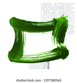 Green brush stroke and texture. Grunge vector abstract hand - painted element. Underline and border design.