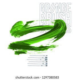 Green brush stroke and texture. Grunge vector abstract hand - painted element. Underline and border design.