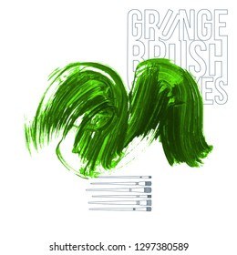 Green brush stroke and texture. Grunge vector abstract hand - painted element. Underline and border design.