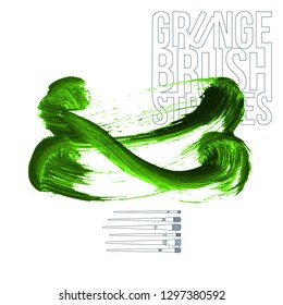 Green brush stroke and texture. Grunge vector abstract hand - painted element. Underline and border design.