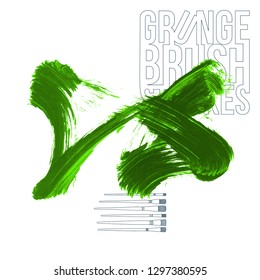 Green brush stroke and texture. Grunge vector abstract hand - painted element. Underline and border design.