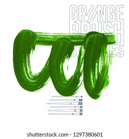 Green brush stroke and texture. Grunge vector abstract hand - painted element. Underline and border design.