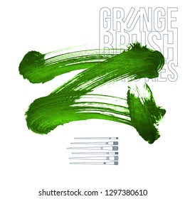 Green brush stroke and texture. Grunge vector abstract hand - painted element. Underline and border design.