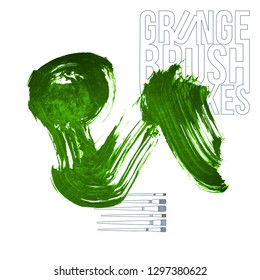 Green brush stroke and texture. Grunge vector abstract hand - painted element. Underline and border design.
