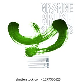 Green brush stroke and texture. Grunge vector abstract hand - painted element. Underline and border design.