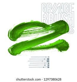 Green brush stroke and texture. Grunge vector abstract hand - painted element. Underline and border design.