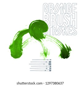 Green brush stroke and texture. Grunge vector abstract hand - painted element. Underline and border design.