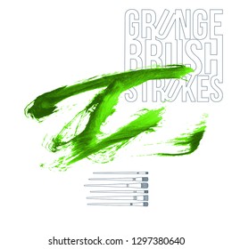 Green brush stroke and texture. Grunge vector abstract hand - painted element. Underline and border design.