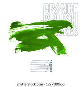 Green brush stroke and texture. Grunge vector abstract hand - painted element. Underline and border design.