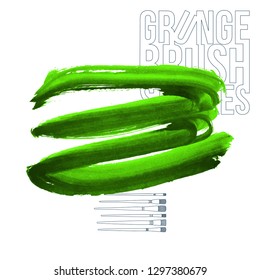 Green brush stroke and texture. Grunge vector abstract hand - painted element. Underline and border design.