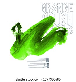 Green brush stroke and texture. Grunge vector abstract hand - painted element. Underline and border design.