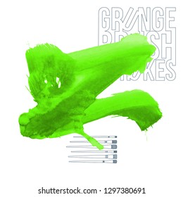 Green brush stroke and texture. Grunge vector abstract hand - painted element. Underline and border design.