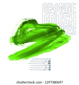 Green brush stroke and texture. Grunge vector abstract hand - painted element. Underline and border design.