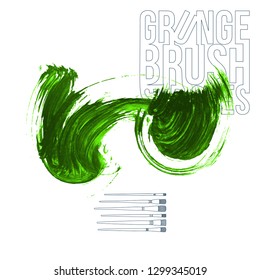 Green brush stroke and texture. Grunge vector abstract hand - painted element. Underline and border design.