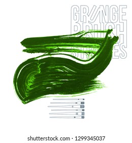 Green brush stroke and texture. Grunge vector abstract hand - painted element. Underline and border design.
