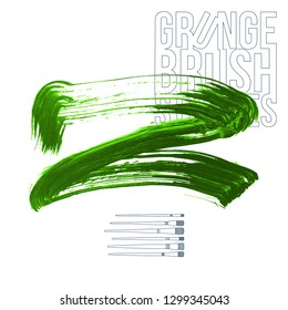 Green brush stroke and texture. Grunge vector abstract hand - painted element. Underline and border design.